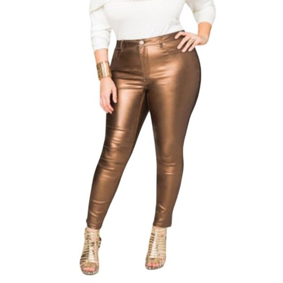 Ashley Stewart NWT Nomad Bronze Metallic Jeans Size 18 - Picture 1 of 11